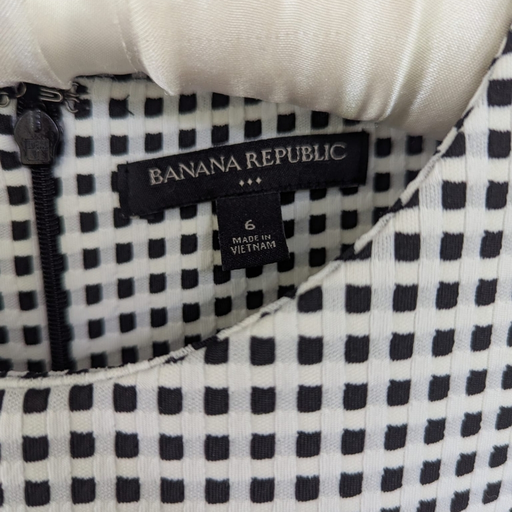 Banana Republic Black White Check Cocoon Flounch Peplum Hem Dress Size 6 - Picture 3 of 6